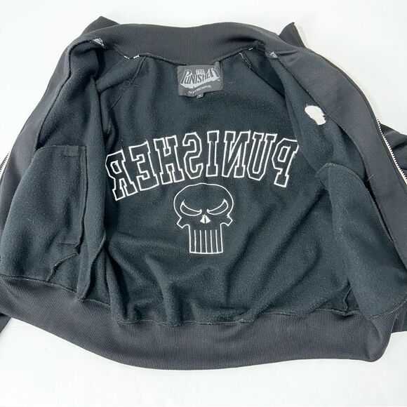 Marvel Punisher Black Bomber Jacket White Trim w/ Pockets, Size S - Picture 8 of 12